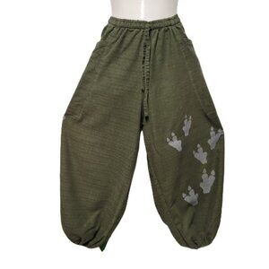 Green Wide Leg Elasticized Loose Fitting Pants - Size M/L